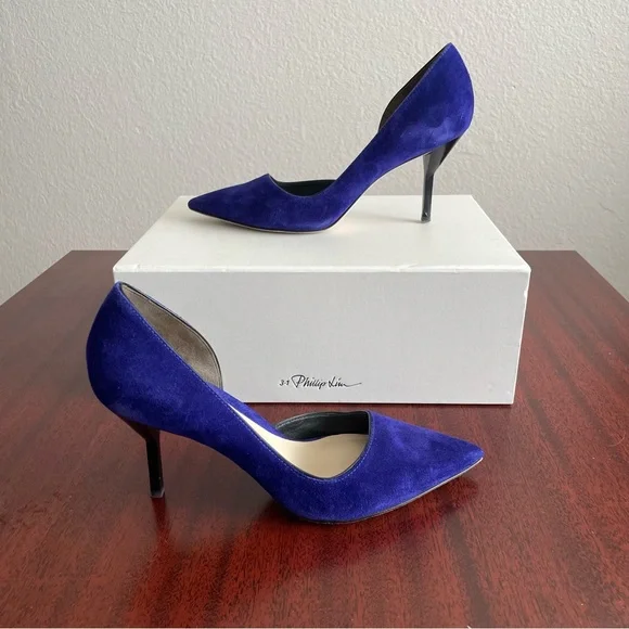 3.1 Philip Lim Blue Suede Leather Iris D’Orsay Heels - Picture 2 of 9